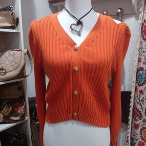 MOTF , large ,orange ,cut out shoulder, long sleeved ,cropped , ribbed sweater